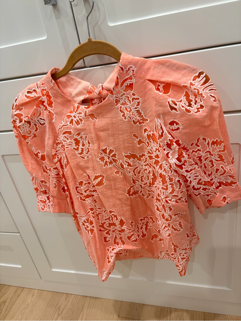 Ted Baker Coral Floral Cutout Puff Sleeve Top